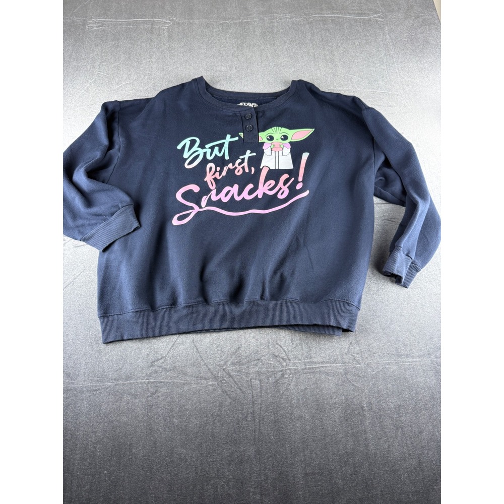 Star Wars Grogu Baby Yoda But First Snacks Sleep Sweatshirt Navy 2X LZ12910TB